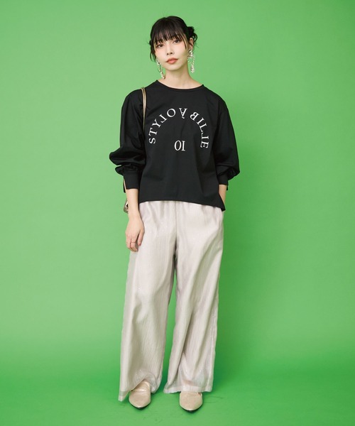 JETSET SOLO PLUS (ジェットセットソロプラス)の「【FONT LAB】異素材コンビラメロゴロンTシャツ(Tシャツ/カットソー・レディース・ライトグリーン/オフホワイト/ブラック・FREE)」の4枚目の写真