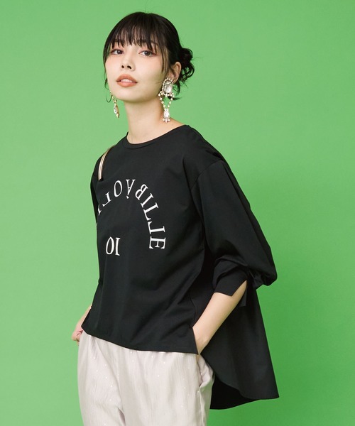 JETSET SOLO PLUS (ジェットセットソロプラス)の「【FONT LAB】異素材コンビラメロゴロンTシャツ(Tシャツ/カットソー・レディース・ライトグリーン/オフホワイト/ブラック・FREE)」の5枚目の写真