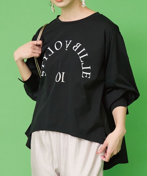 JETSET SOLO PLUS (ジェットセットソロプラス)の「【FONT LAB】異素材コンビラメロゴロンTシャツ(Tシャツ/カットソー・レディース・ライトグリーン/オフホワイト/ブラック・FREE)」の7枚目の写真
