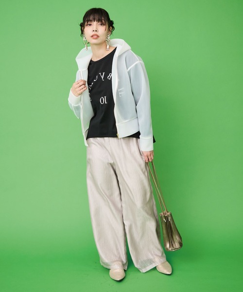 JETSET SOLO PLUS (ジェットセットソロプラス)の「【FONT LAB】異素材コンビラメロゴロンTシャツ(Tシャツ/カットソー・レディース・ライトグリーン/オフホワイト/ブラック・FREE)」の8枚目の写真