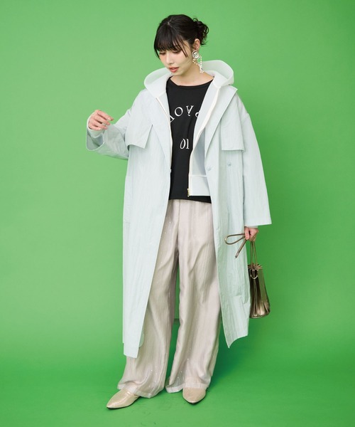 JETSET SOLO PLUS (ジェットセットソロプラス)の「【FONT LAB】異素材コンビラメロゴロンTシャツ(Tシャツ/カットソー・レディース・ライトグリーン/オフホワイト/ブラック・FREE)」の9枚目の写真