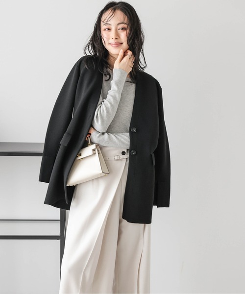 Lajour(ラジュール)の「日本製 ノーカラー ニットジャケット(ノーカラージャケット・レディース・ブラック/ライトグレー・フリー)」の20枚目の写真