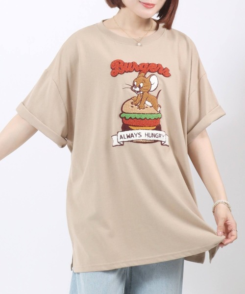 Tom＆Jerry（トムアンドジェリー）の「WARNER TOM＆JERRY（トムとジェリー）キャラクターサガラ刺繍半袖Tシャツ レディース（Tシャツ/カットソー・レディース・ライトグリーン/ホワイト系その他/ベージュ/スミクロ/イエロー/ミント/ネイビー/オフホワイト・M/L）」の5枚目の写真