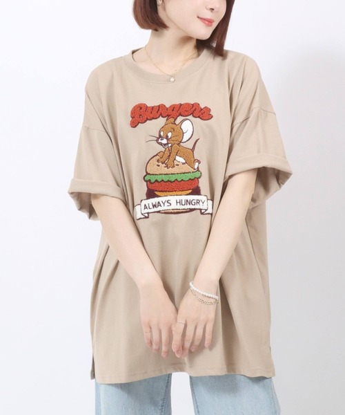 Tom＆Jerry（トムアンドジェリー）の「WARNER TOM＆JERRY（トムとジェリー）キャラクターサガラ刺繍半袖Tシャツ レディース（Tシャツ/カットソー・レディース・ライトグリーン/ホワイト系その他/ベージュ/スミクロ/イエロー/ミント/ネイビー/オフホワイト・M/L）」の22枚目の写真