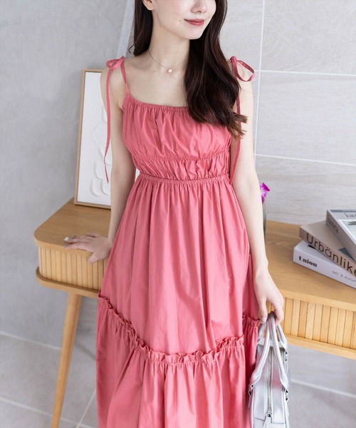 clear（クリア）の「【低身長サイズ有】肩リボンキャミワンピース [着回し力抜群 ロング丈 大人]≪SS新作≫（ワンピース・レディース・ピンク/ブラック/ブルーグレー・F/XS）」の5枚目の写真