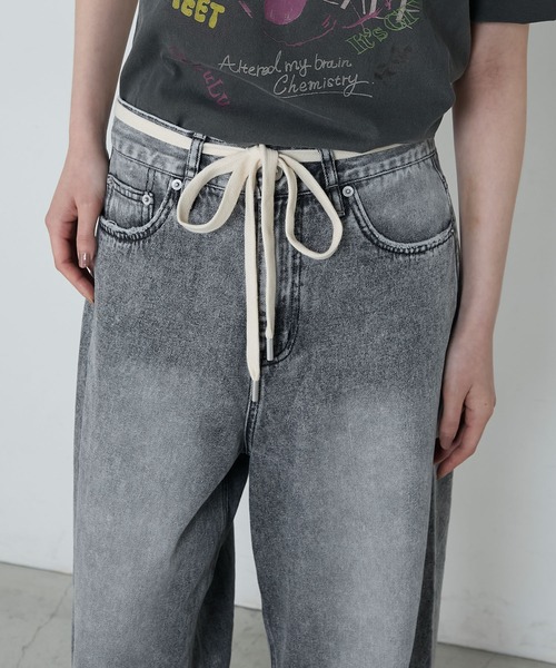 セール】Shoelace belt loose denim pants / シューレースベルト