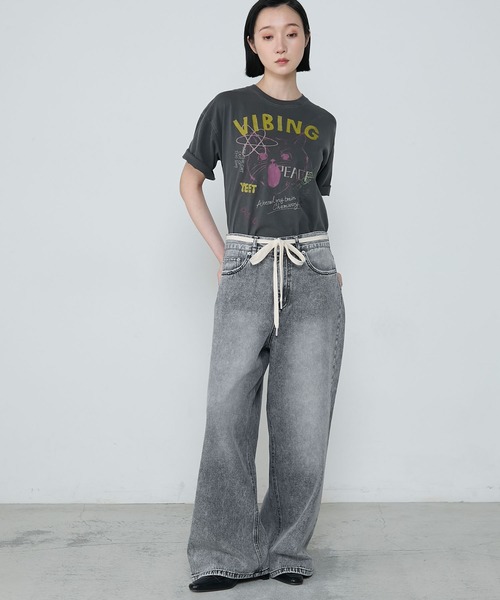 セール】Shoelace belt loose denim pants / シューレースベルト