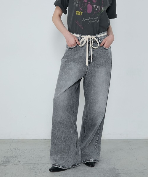 セール】Shoelace belt loose denim pants / シューレースベルト