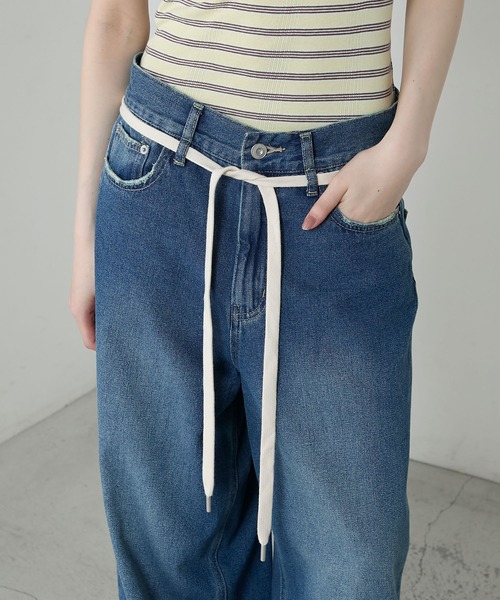 セール】Shoelace belt loose denim pants / シューレースベルト