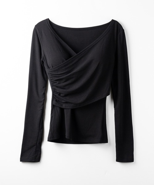 me+em select(ミームセレクト)の「【 2点セット 】Y-ストラップスリムギャザーレイヤードトップス / Y-strap slim gather layered tops(アンサンブル・レディース・ホワイト/ブラック・FREE)」の8枚目の写真