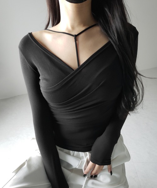 me+em select(ミームセレクト)の「【 2点セット 】Y-ストラップスリムギャザーレイヤードトップス / Y-strap slim gather layered tops(アンサンブル・レディース・ホワイト/ブラック・FREE)」の14枚目の写真