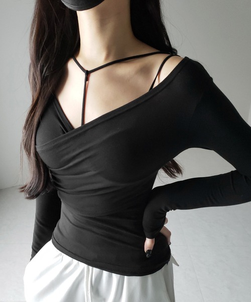 me+em select(ミームセレクト)の「【 2点セット 】Y-ストラップスリムギャザーレイヤードトップス / Y-strap slim gather layered tops(アンサンブル・レディース・ホワイト/ブラック・FREE)」の13枚目の写真