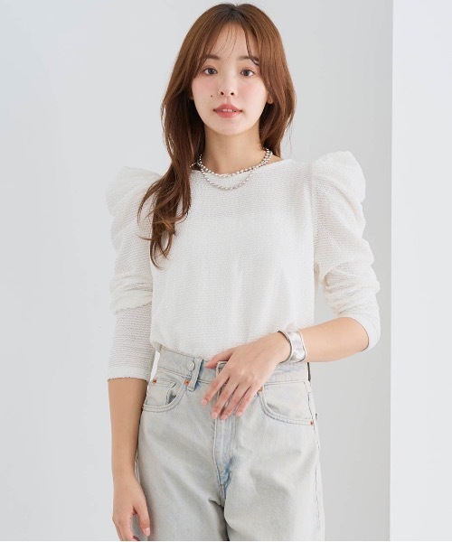 ストレッチ素材パワーショルダートップス（Tシャツ/カットソー）｜M