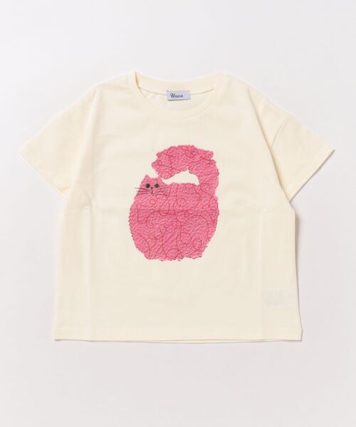 unica（ユニカ）の「NEKOペイントT（Tシャツ/カットソー・キッズ・ピンク/オフホワイト・XL/S/L）」の2枚目の写真