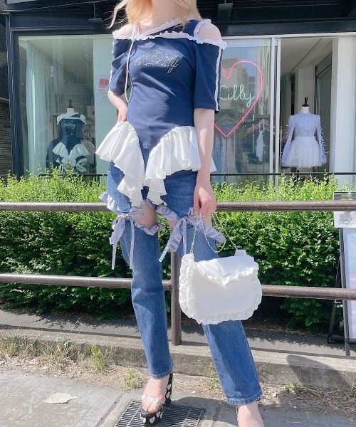 tシャツ ラグランフリルチュニック レディース lilLilly tシャツ ラグランフリルチュニック レディース
