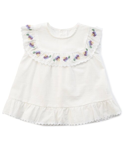 Seraph（セラフ）の「【リンク/ジュニア対応】襟お花刺繍デザインブラウス（シャツ/ブラウス・キッズ・ピンク/ブラック/オフホワイト・120/110/100/90/80/140/130）」の2枚目の写真