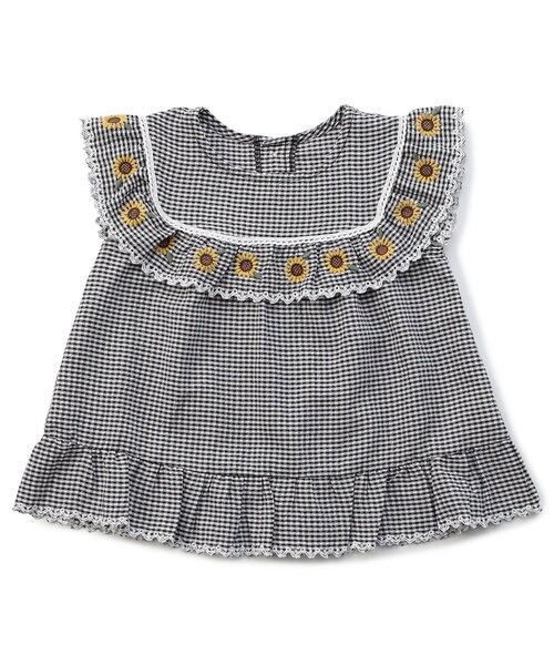 Seraph（セラフ）の「【リンク/ジュニア対応】襟お花刺繍デザインブラウス（シャツ/ブラウス・キッズ・ピンク/ブラック/オフホワイト・120/110/100/90/80/140/130）」の12枚目の写真