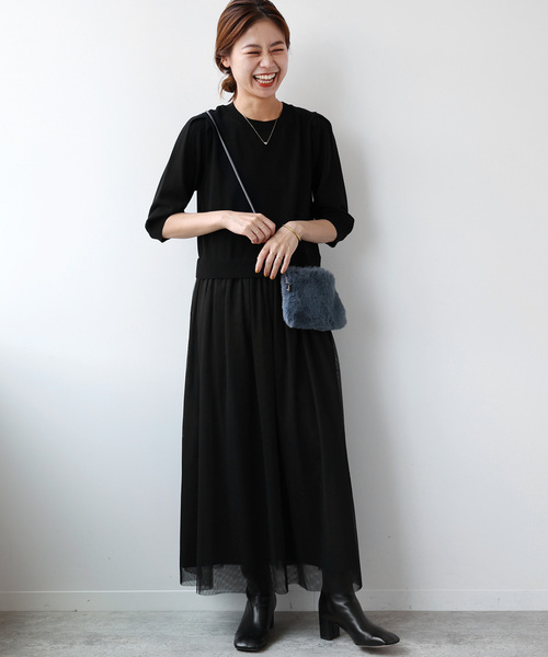 JOURNAL STANDARD relume（ジャーナルスタンダード　レリューム）の「《WEB限定追加2》ウォッシャブルチュールドッキングワンピース（ワンピース・レディース・ブラック・FREE）」の8枚目の写真