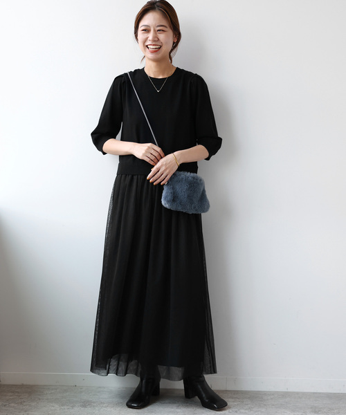 WEB限定追加2》ウォッシャブルチュールドッキングワンピース
