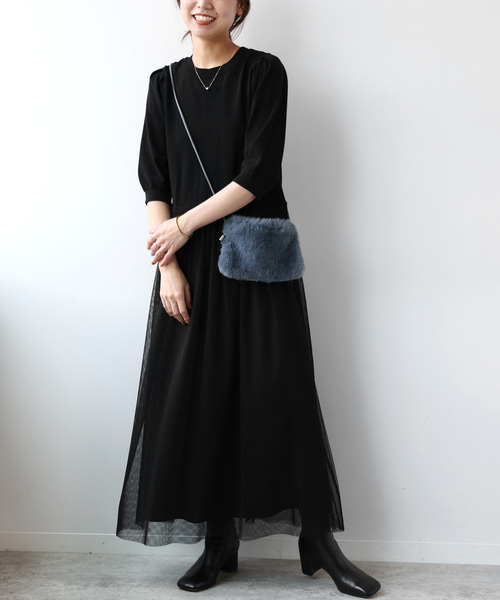 JOURNAL STANDARD relume（ジャーナルスタンダード　レリューム）の「《WEB限定追加2》ウォッシャブルチュールドッキングワンピース（ワンピース・レディース・ブラック・FREE）」の11枚目の写真