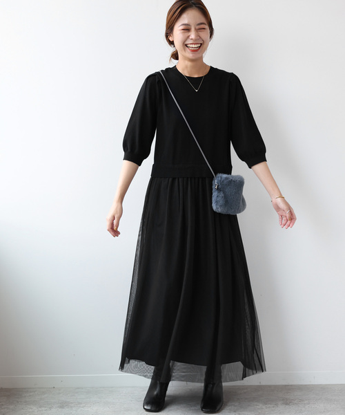 JOURNAL STANDARD relume（ジャーナルスタンダード　レリューム）の「《WEB限定追加2》ウォッシャブルチュールドッキングワンピース（ワンピース・レディース・ブラック・FREE）」の12枚目の写真