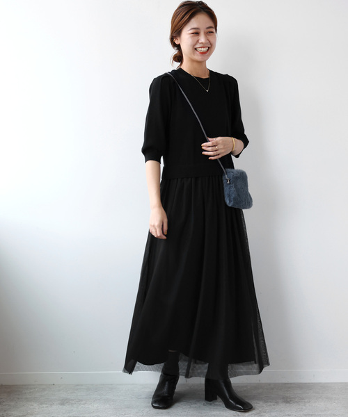 JOURNAL STANDARD relume（ジャーナルスタンダード　レリューム）の「《WEB限定追加2》ウォッシャブルチュールドッキングワンピース（ワンピース・レディース・ブラック・FREE）」の14枚目の写真