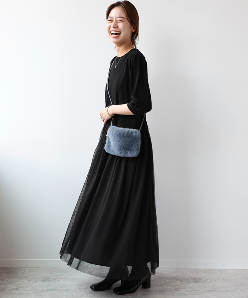 JOURNAL STANDARD relume（ジャーナルスタンダード　レリューム）の「《WEB限定追加2》ウォッシャブルチュールドッキングワンピース（ワンピース・レディース・ブラック・FREE）」の16枚目の写真