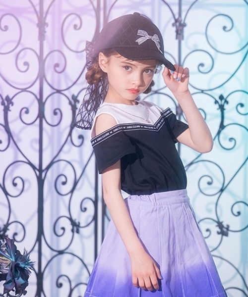 ANNA SUI mini（アナスイ・ミニ）の「ネックレスつきロゴテープ肩あきT