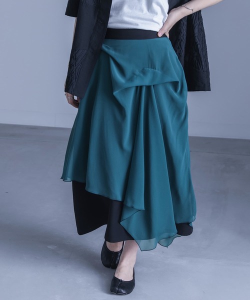kOhAKU(コハク)の「『シフォンレイヤードアシメスカート』(スカート・レディース・ブルーグリーン/ブラック・1/2)」の9枚目の写真