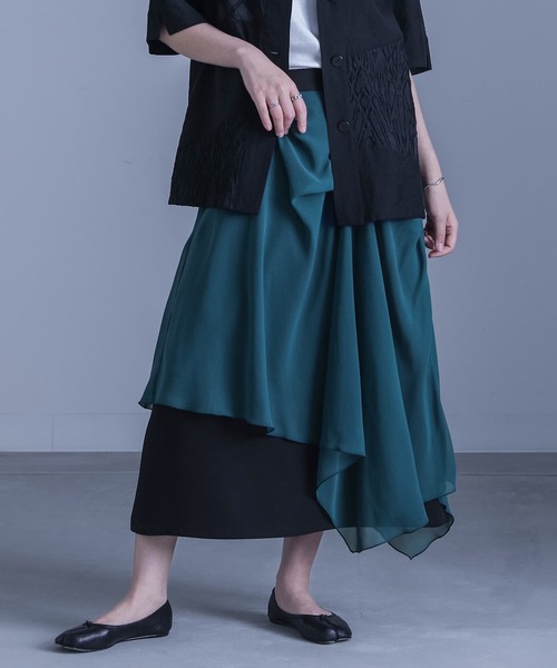 kOhAKU(コハク)の「『シフォンレイヤードアシメスカート』(スカート・レディース・ブルーグリーン/ブラック・1/2)」の10枚目の写真