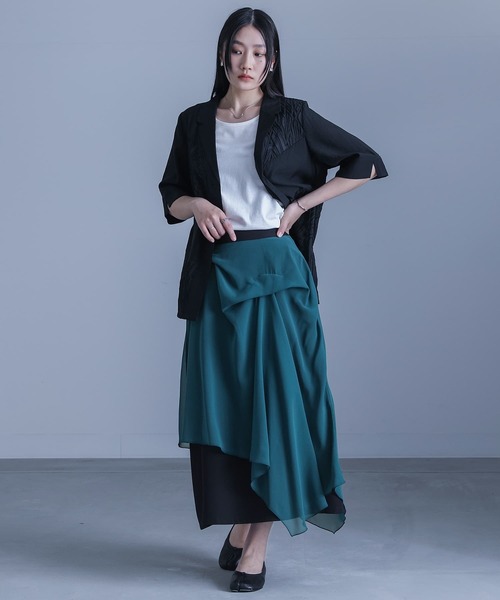kOhAKU(コハク)の「『シフォンレイヤードアシメスカート』(スカート・レディース・ブルーグリーン/ブラック・1/2)」の12枚目の写真