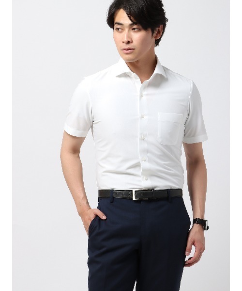 「夏にうれしい新定番」涼やか素材のドロスト半袖シャツ/ホワイト 夏にうれしい新定番」涼やか素材のドロスト半袖シャツ（ホワイト