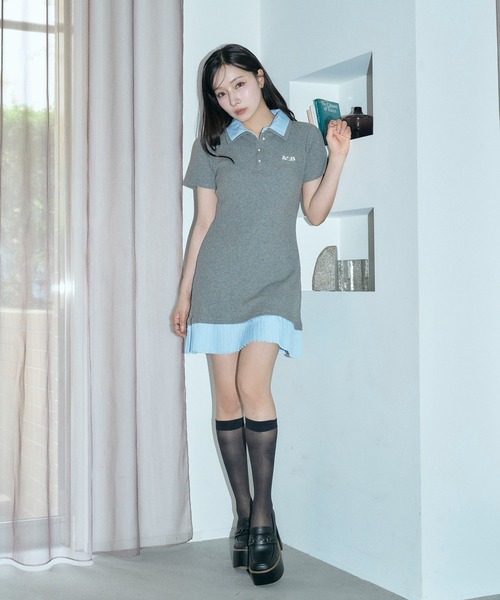 ANDGEEBEE（アンジービー）の「シャツドッキングポロミニワンピ（ワンピース・レディース・ネイビー/グレー・FREE）」の9枚目の写真