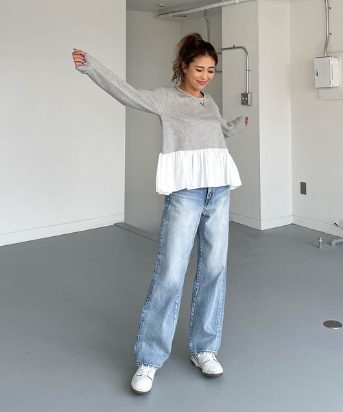 tシャツ 裾フリルクロップドロングTシャツ レディース 裾フリルクロップドロングTシャツ（Tシャツ/カットソー）｜CHERI