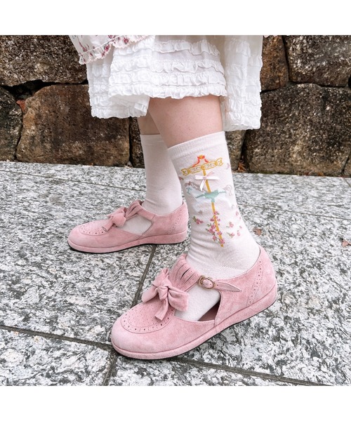 PINK HOUSE（ピンクハウス）の「メリーゴーラウンド柄ソックス（ソックス/靴下・レディース・モカ/ブラック/スカイブルー/アイボリー・フリー）」の2枚目の写真