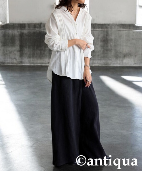 antiqua(アンティカ)の「Vネックタックシャツ(シャツ/ブラウス・レディース・ホワイト/ブラック・ONESIZE)」の6枚目の写真