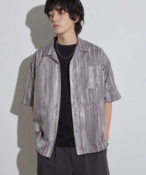 SLICK/スリック】Abstract Printed Open Collar Shirt