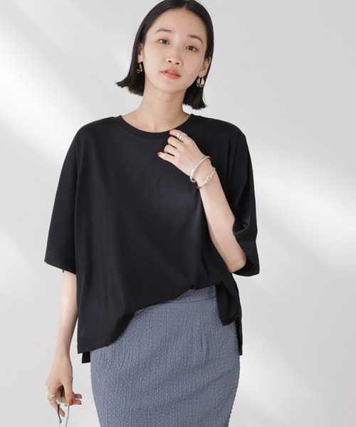 NANO universe(ナノユニバース)の「吸水速乾抗菌防臭ドルマンワイドトップス(Tシャツ/カットソー・レディース・ブラック/ライトグレー/ホワイト・FREE)」の15枚目の写真