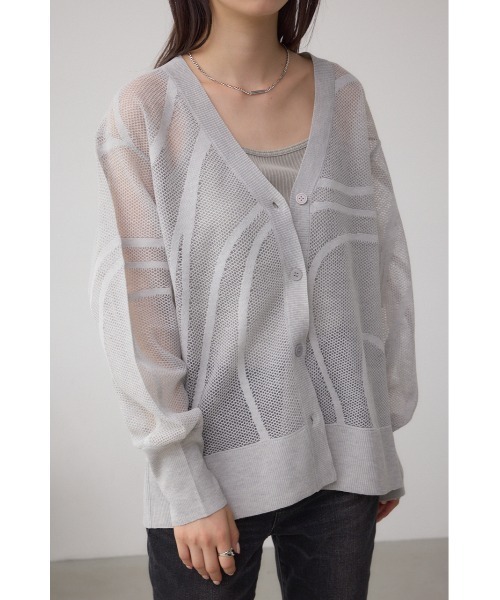 AZUL by moussy（アズールバイマウジー）の「スカシガラニットカーデ（カーディガン/ボレロ・レディース・ブラック/オフホワイト/チャコールグレー・FREE）」の3枚目の写真