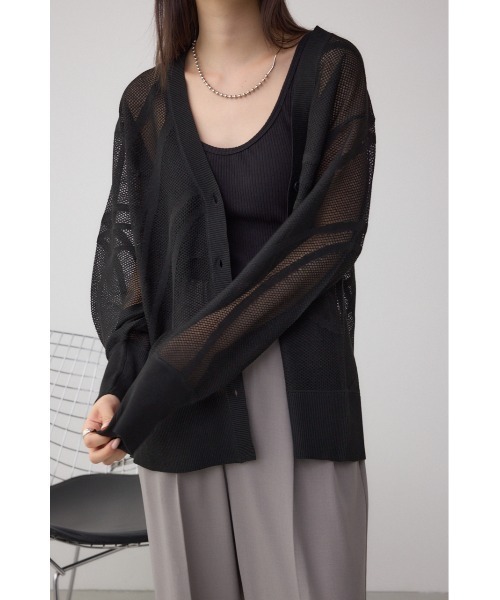 AZUL by moussy（アズールバイマウジー）の「スカシガラニットカーデ（カーディガン/ボレロ・レディース・ブラック/オフホワイト/チャコールグレー・FREE）」の2枚目の写真