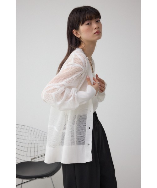 AZUL by moussy（アズールバイマウジー）の「スカシガラニットカーデ（カーディガン/ボレロ・レディース・ブラック/オフホワイト/チャコールグレー・FREE）」の10枚目の写真