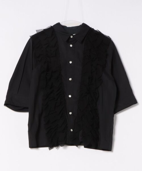 H.A.K(ハク)の「120/2ブロード+パワーチュールフリルシャツ(シャツ/ブラウス・レディース・サックスブルー/ブラック/ホワイト・FREE)」の2枚目の写真