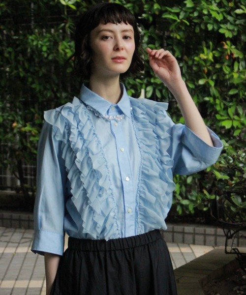 H.A.K(ハク)の「120/2ブロード+パワーチュールフリルシャツ(シャツ/ブラウス・レディース・サックスブルー/ブラック/ホワイト・FREE)」の6枚目の写真