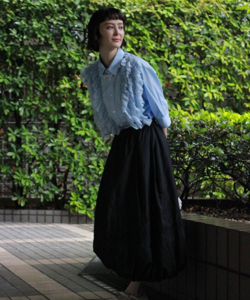 H.A.K(ハク)の「120/2ブロード+パワーチュールフリルシャツ(シャツ/ブラウス・レディース・サックスブルー/ブラック/ホワイト・FREE)」の7枚目の写真