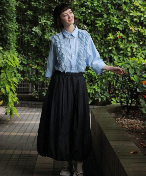 H.A.K(ハク)の「120/2ブロード+パワーチュールフリルシャツ(シャツ/ブラウス・レディース・サックスブルー/ブラック/ホワイト・FREE)」の8枚目の写真