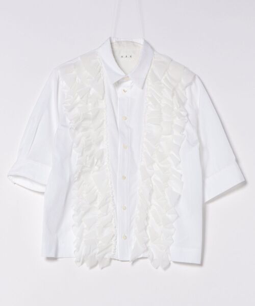 H.A.K(ハク)の「120/2ブロード+パワーチュールフリルシャツ(シャツ/ブラウス・レディース・サックスブルー/ブラック/ホワイト・FREE)」の14枚目の写真