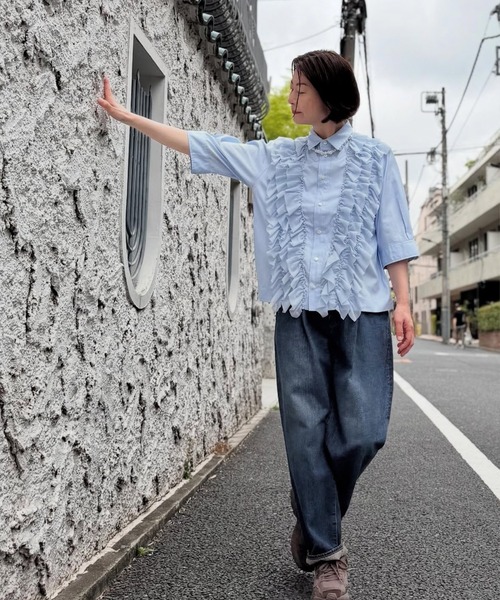 H.A.K(ハク)の「120/2ブロード+パワーチュールフリルシャツ(シャツ/ブラウス・レディース・サックスブルー/ブラック/ホワイト・FREE)」の9枚目の写真