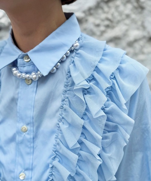 H.A.K(ハク)の「120/2ブロード+パワーチュールフリルシャツ(シャツ/ブラウス・レディース・サックスブルー/ブラック/ホワイト・FREE)」の11枚目の写真