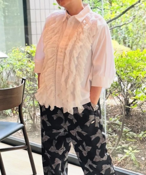 H.A.K(ハク)の「120/2ブロード+パワーチュールフリルシャツ(シャツ/ブラウス・レディース・サックスブルー/ブラック/ホワイト・FREE)」の12枚目の写真