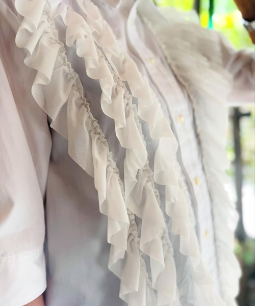 H.A.K(ハク)の「120/2ブロード+パワーチュールフリルシャツ(シャツ/ブラウス・レディース・サックスブルー/ブラック/ホワイト・FREE)」の13枚目の写真